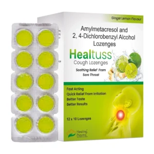 Healtuss Lozenges Ginger Lemon | Amylmetacresol 0.6mg + 2,4 Dichlorobenzyl Alcohol